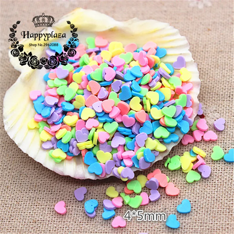 30g 5mm Polymer Clay Mix Colors Heart Slice Flatback DIY Nail Art Supply Decoration Charm Craft