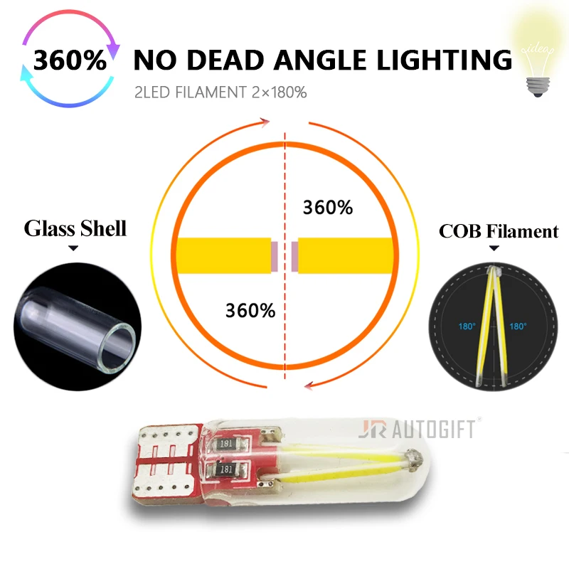 100pcsNew T10 W5W led Bulb T10 LED drl Car interior light SMD 194 168 COB Glass Auto Filament Lamp halogen 12V White Car styling