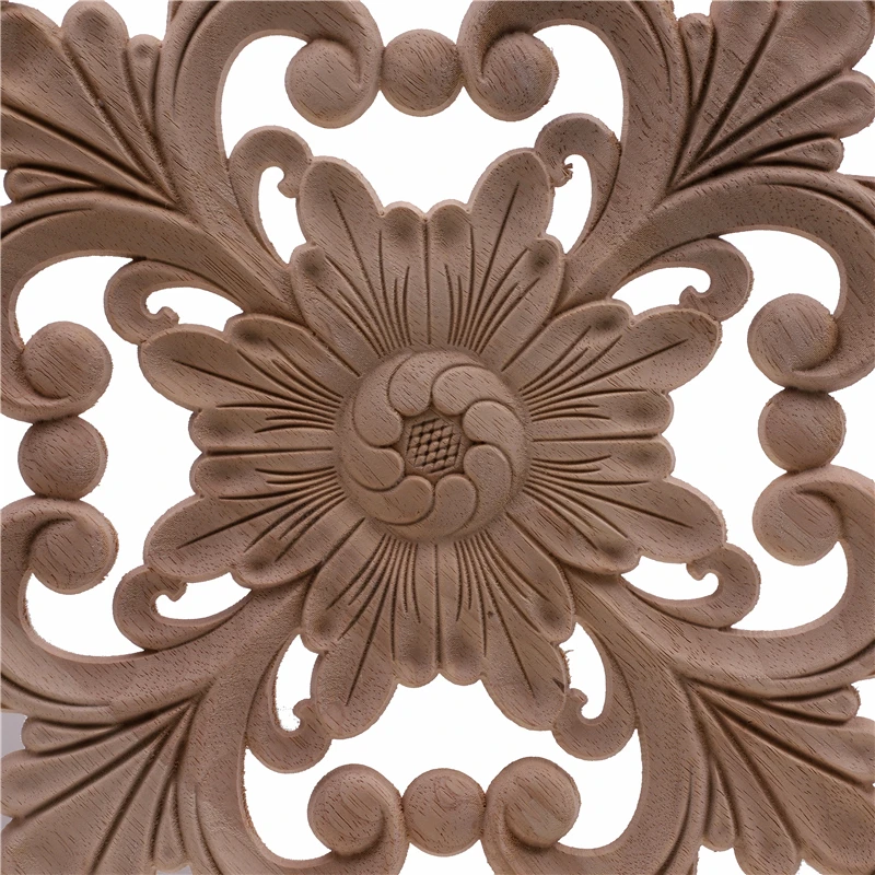 VZLX Round Decorative Fashion Floral Wood Carved Decal Corner Appliques Frame Wall Doors Furniture Woodcarving Wooden Figurines