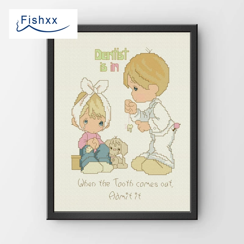 European Style Hanging Pastoral Style Cartoon Characters Fishxx Cross Stitch Kit H034 Dentist and Crying Boy DIY Embroidery