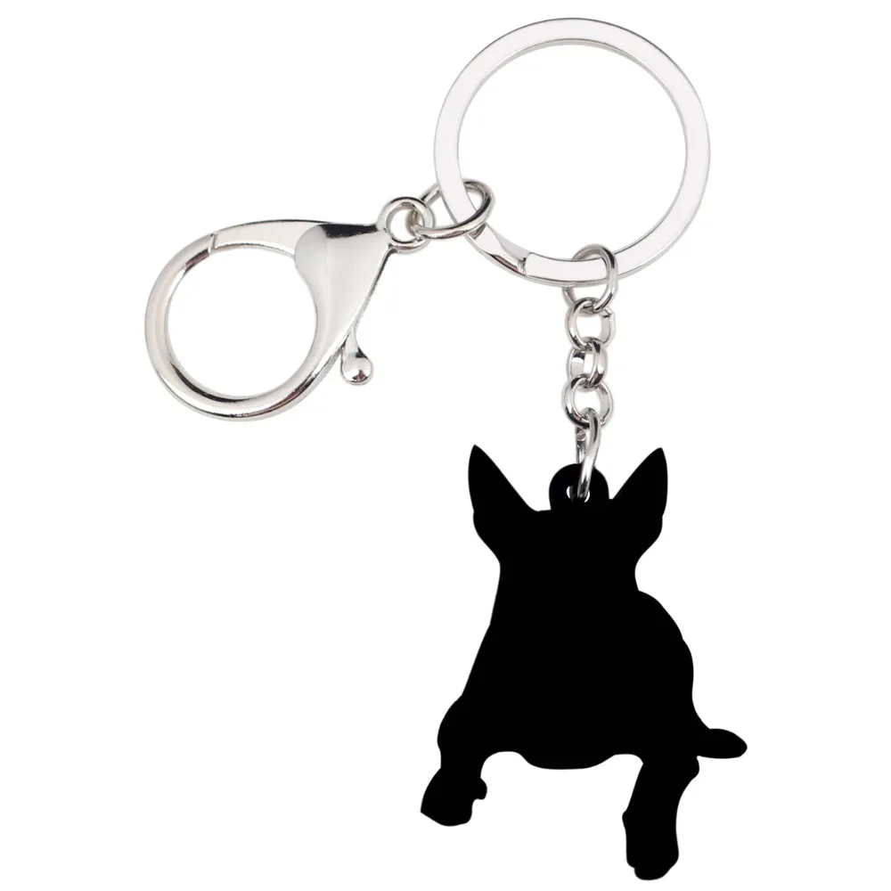 WEVENI Acrylic American Pit Bull Terrier Dog Key Chains Pendant Rings Cute Animal Jewelry For Women Girls Handbag Charm Bulk