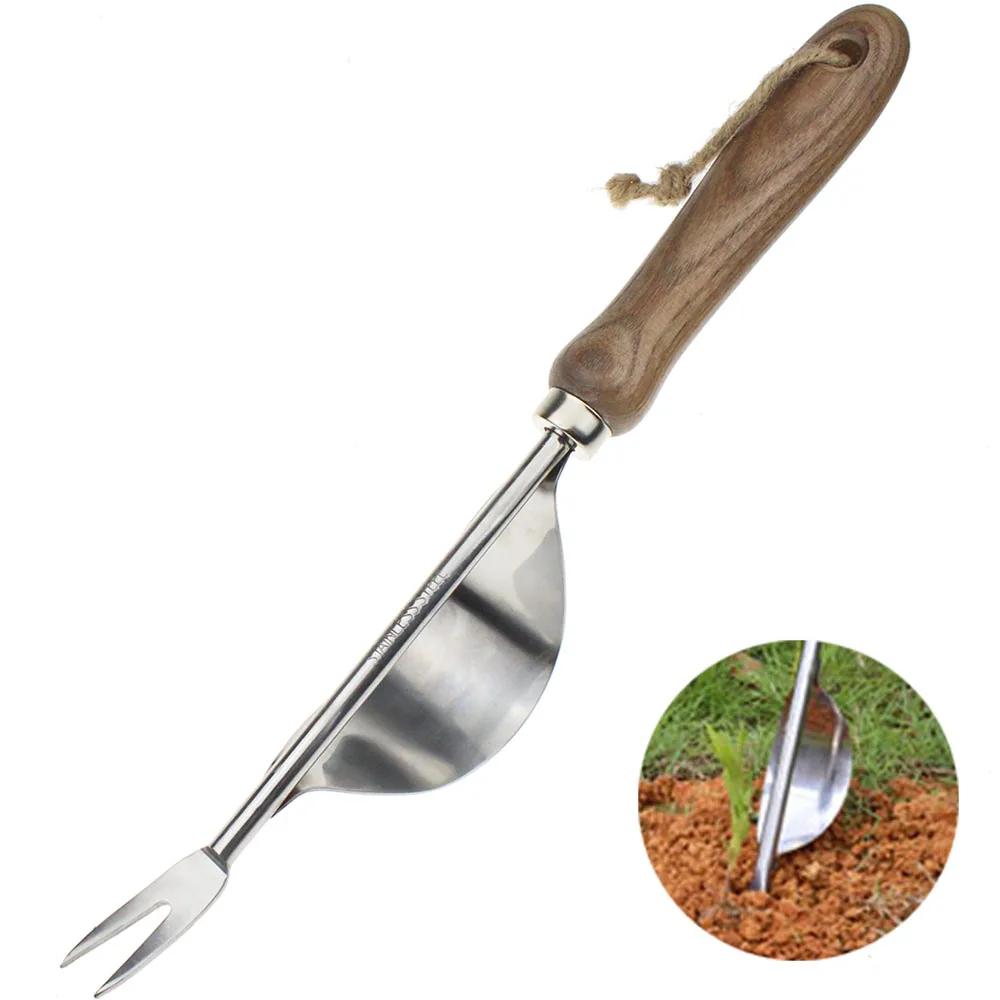 

1Piece Manual Weeder Fork Stainless Steel Wood Handle Gardening Weeding Tool Garden Transplanting Digging Tools