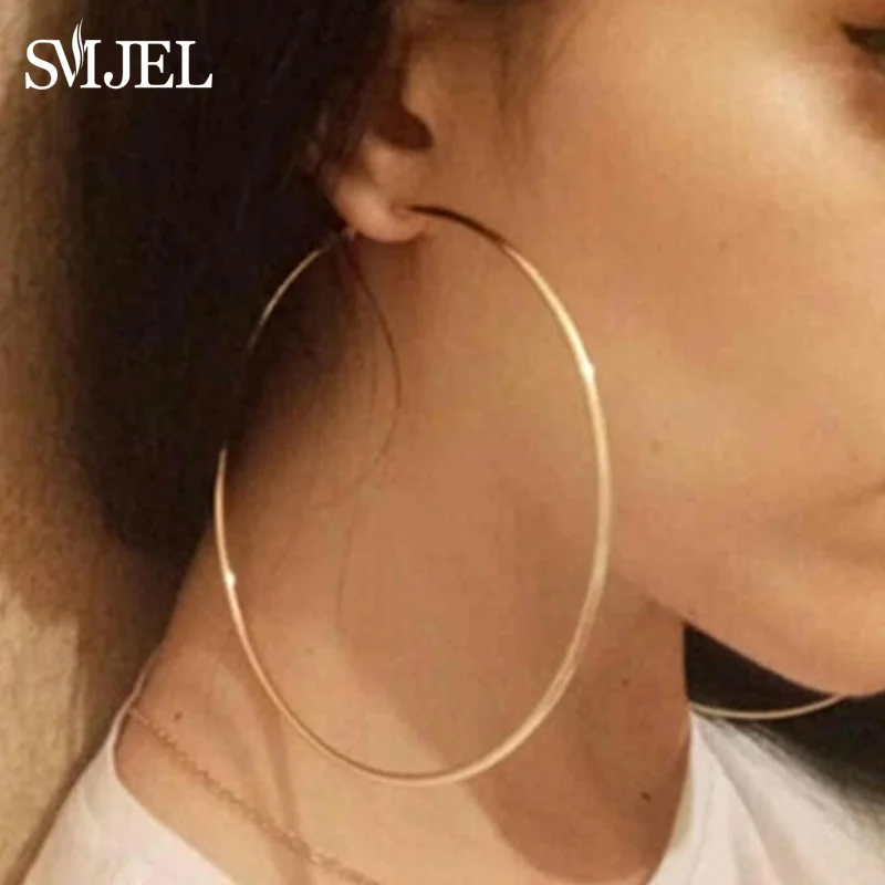 SMJEL Trendy Large Hoop Earrings Big Smooth Circle Earing Basketball Brincos Celebrity Brand Loop Earring for Women Jewelry 2020