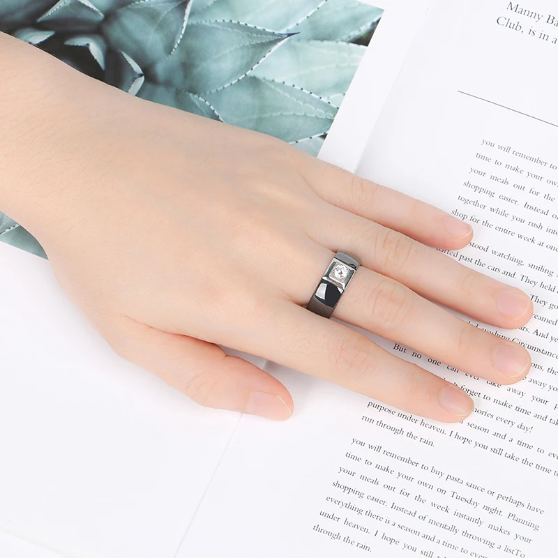 2019 Fashion 8mm Width Ceramic Rings for Women Men Comfortable Fit Square Crystal Women Wedding Jewelry Gift Rings Never Fade