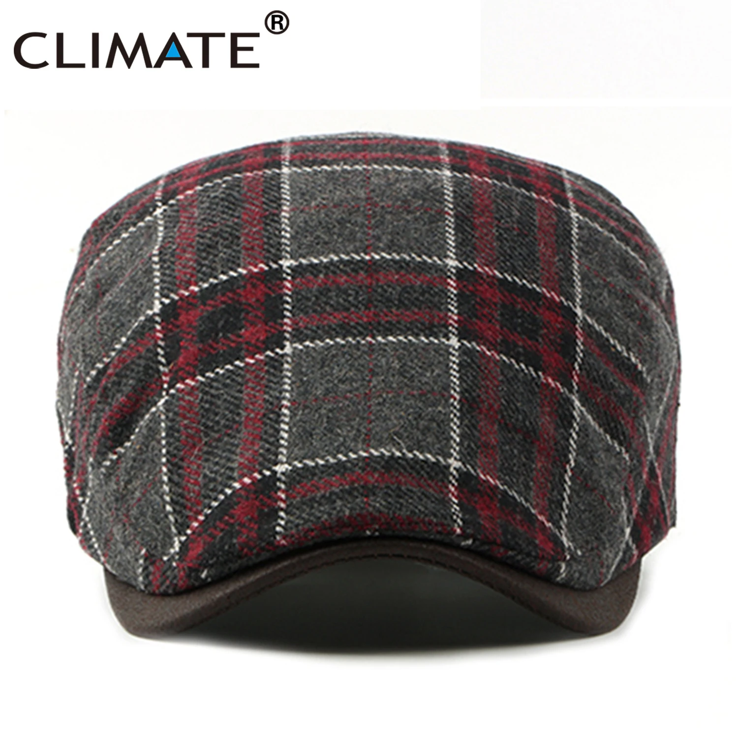 CLIMATE Men Plaid Beret Flat Cap Vintage Hat Warm Berets for Men Woolen Beret Plaid Casual Thickened Flat Caps Beret for Men