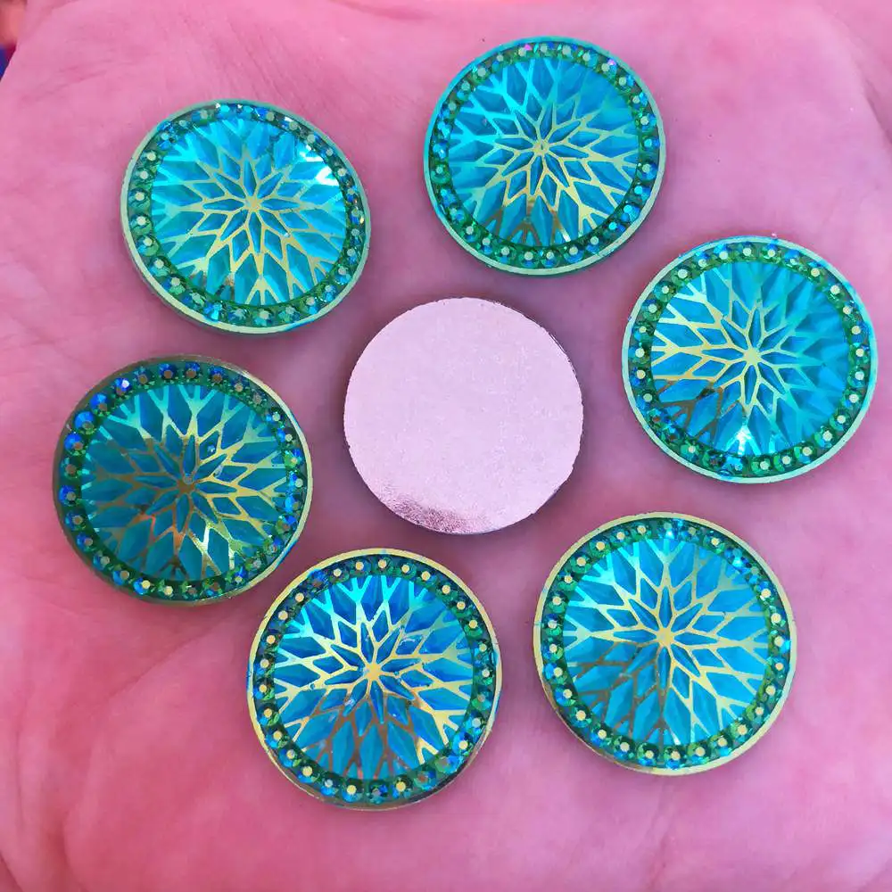 New DIY 10pcs AB Resin 20mm Round Snow Flatback Rhinestone Wedding Buttons Craft R59