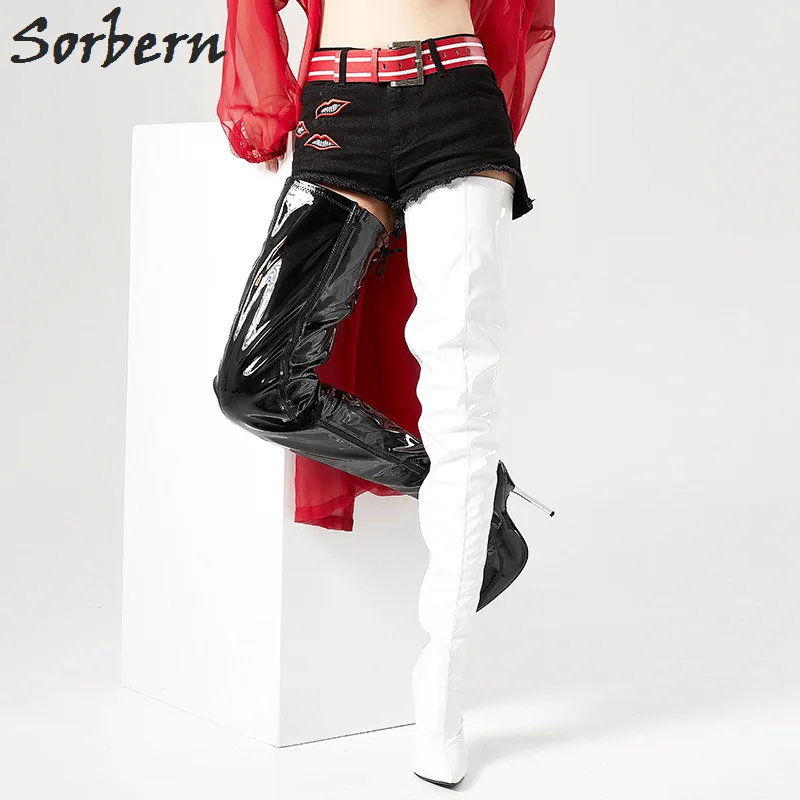 Sorbern Black White Women Shoes Size 43 Boots Ladies Stilettos Metal High Heels For Girls Supreme Shoes Runway 2018 Shoes