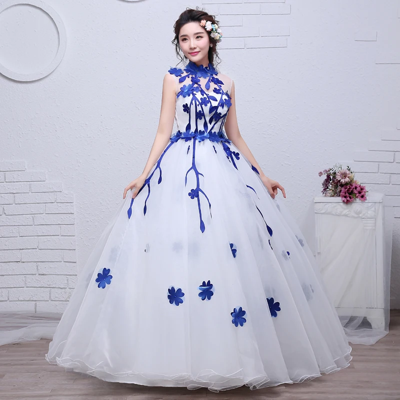 red/blue/yellow laser flowers theme white ball gown medieval dress Renaissance Gown queen dress Victoria Belle ball