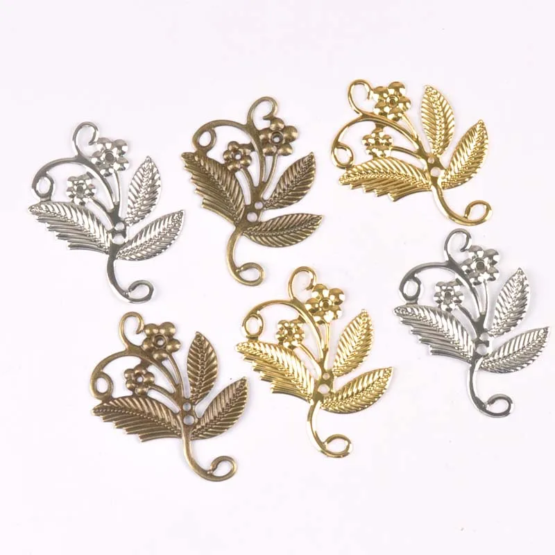 10Pcs gold silver and Bronze flower Tone Filigree Wraps Connectors Metal Crafts Gift Decoration DIY 52x41mm YKL0732