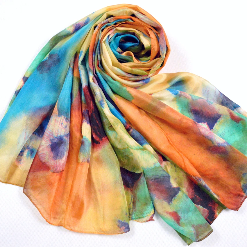 2016 Winter Fashion Women\'s Scarf Hot Sale Mulberry Silk Scarves Shawl Female Long Silk Scarf Blue and Coffee 180*110cm