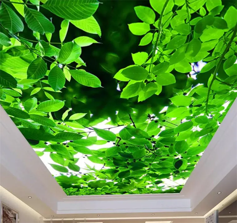 

Custom Mural Ceiling Wallpaper 3D Stereo Green Leaves Natural Scenery Photo Wall Papers Roll Living Room Papel De Parede 3D Sala