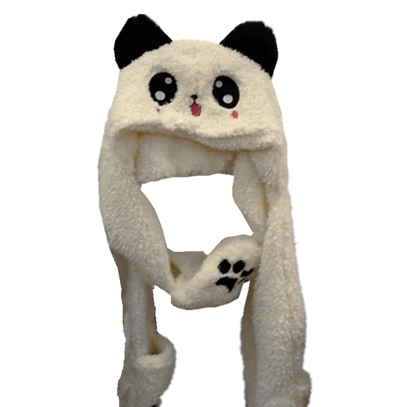 Panda Cartoon Dier Pluche Hoed kinderen Winter Warm Cap Gecombineerd Sjaal en Handschoen