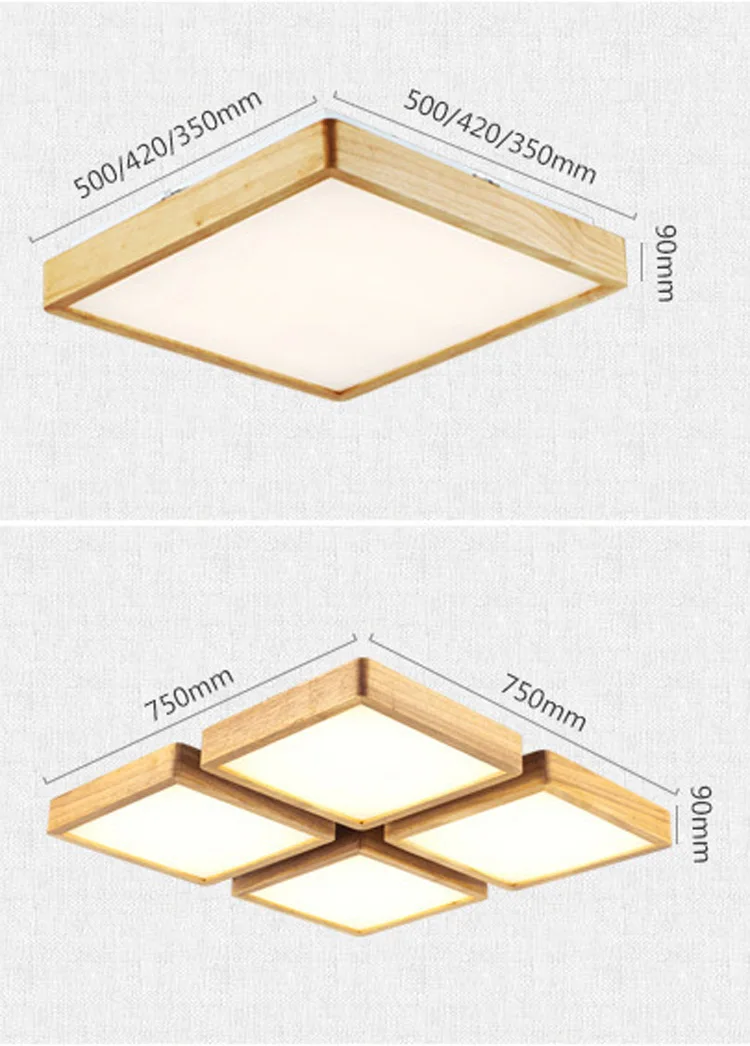 Imagem -05 - Quadrado de Madeira Lâmpada do Teto Luzes Led Grão de Madeira Led Lâmpadas de Teto do Norte da Europa de Madeira Luminárias Luminária