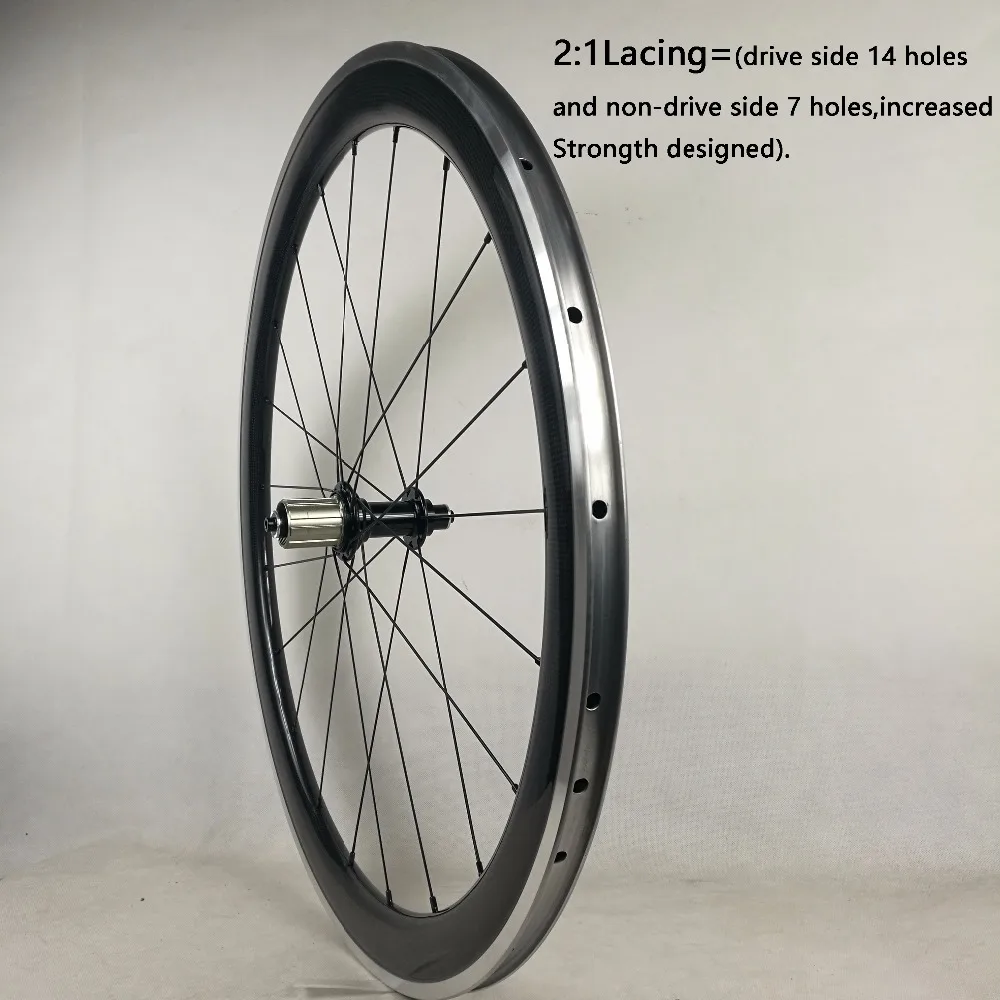 2:1 Lacing Carbon Alu Wheel 23mm 700c Clincher 38mm 50mm 60mm 90mm With Alloy Brake Suface R13 J Hook/R36 Straight Pull Wheelset