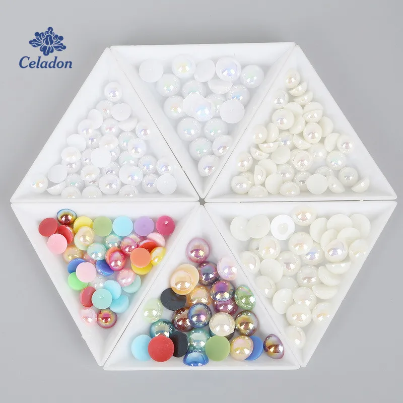 50-1000Pcs Multiple AB Color ABS Imitation Pearl Beads Half Round Flatback Resin Bead DIY Scrapbook Craft for Jewelry Making