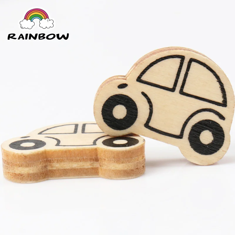 Wood Material Color Nature Car Pattern Wooden Spacer Beads For Jewelry Making DIY 20pcs 25x18mm