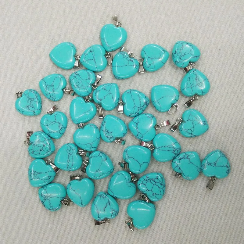 16mm Fashion good quality natural stone mix heart charms pendants for jewelry accessories making Wholesale 50pcs free shipping