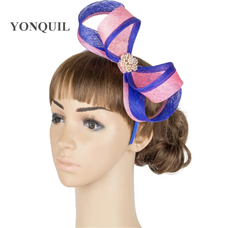 Nice Bowknot Sinamay Fascinator Headwear Gril Linen Loop Hairband Party Hair Accessories Millinery Cocktail Hat Headpiece MYQ036