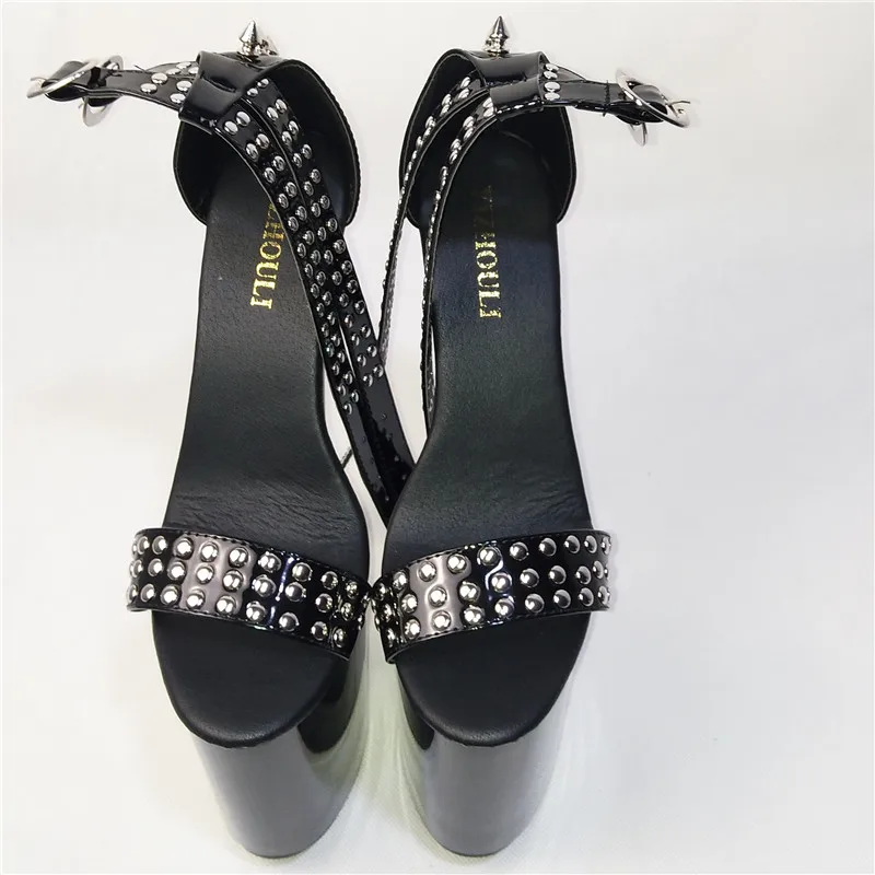 Handsome rivets and sandals, 20 cm ultra high heels fine nightclubs shoes with waterproof Leather Sandals