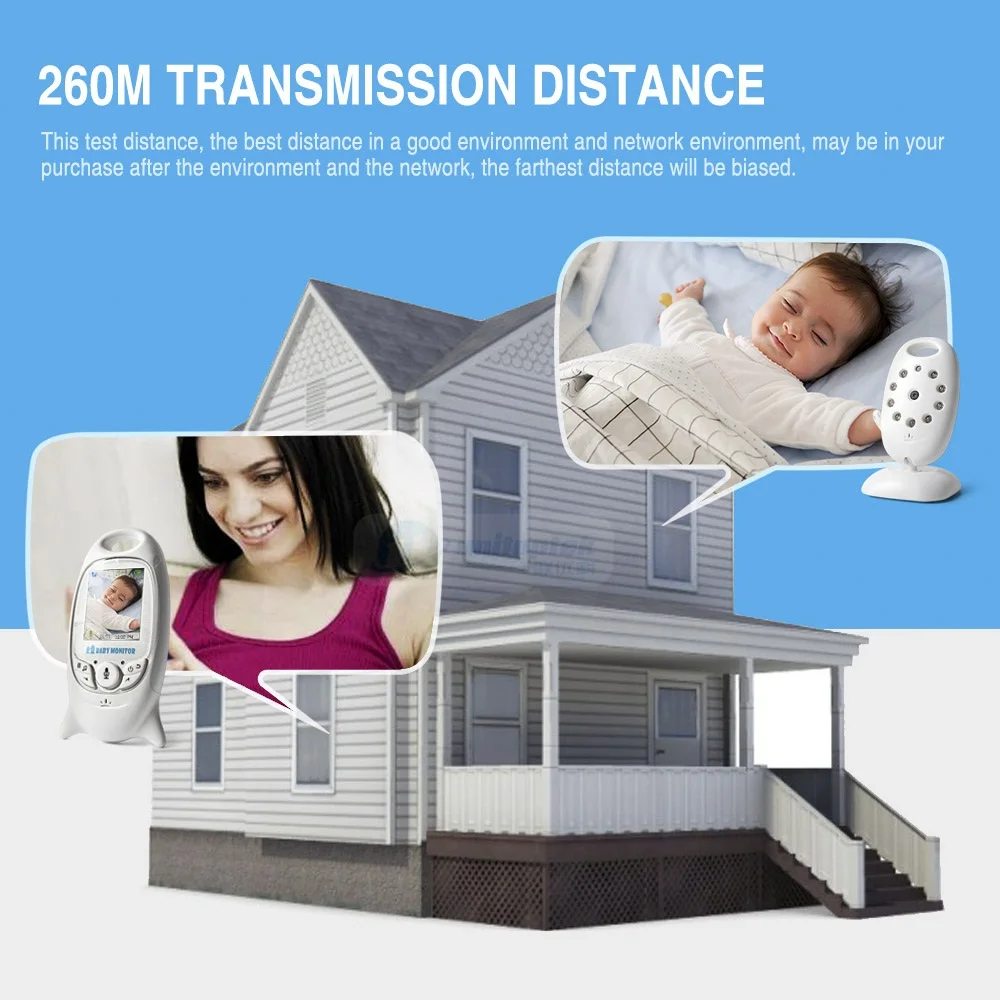 The Wireless Video Baby Monitor Night Vision IR LED 2.0 Inch Color Security Camera 2 Way Temperature Monitoring With 8 Lullaby