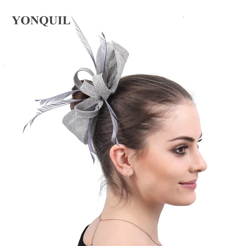 Imitation Sinamay Wedding Headwear Bride Champagne Fascinator Hat Hair Pin With Fancy Feathers Hair Accessories Ladies Headdress