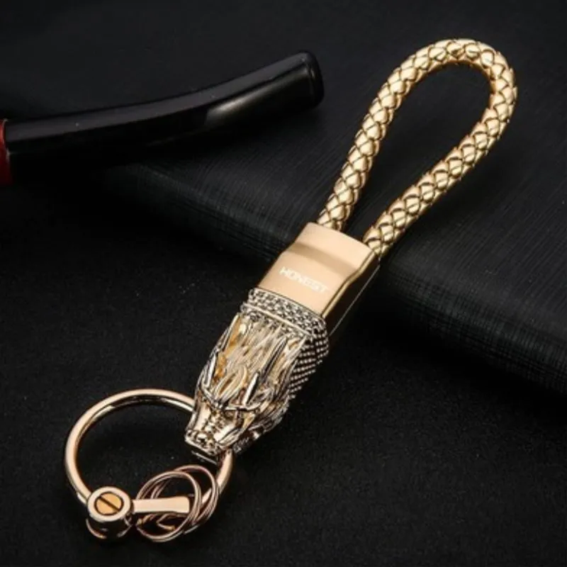 Dragon Head Model Weave Keychain Key Holder Zinc Alloy Car Key Ring Chain Automobiles Car Styling Accessories High Grade Gifts