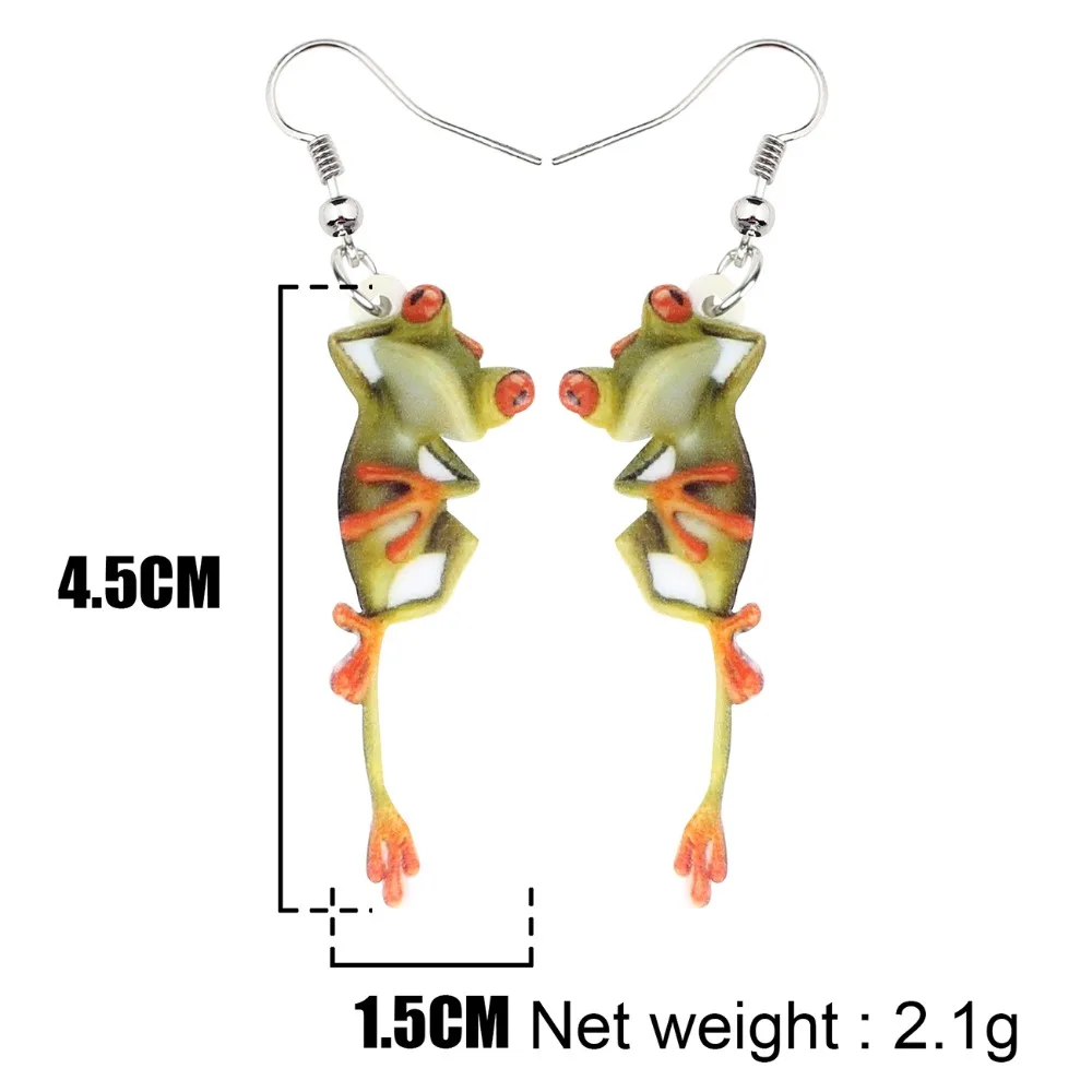 Bonsny Acrylic Cartoon Cute Frog Earrings Drop Dangle Big Long Novelty Animal Jewelry For Women Girls Teen Charms Wholesale Gift