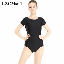 LZCMsoft Women's Team Basic Classic Short Sleeve Leotard for Girls Ballet Dance Leotards Gymnastics Nylon Spandex Dancewear