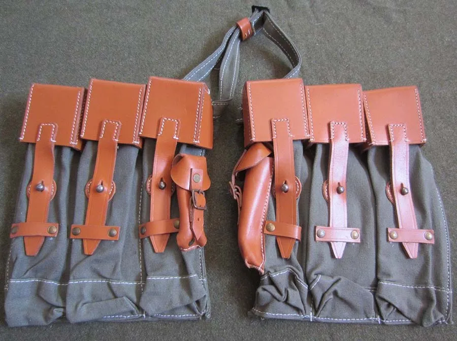 WW2 German MP44 STG44 Ammo Mag Pouch Pair Canvas & Leather Top