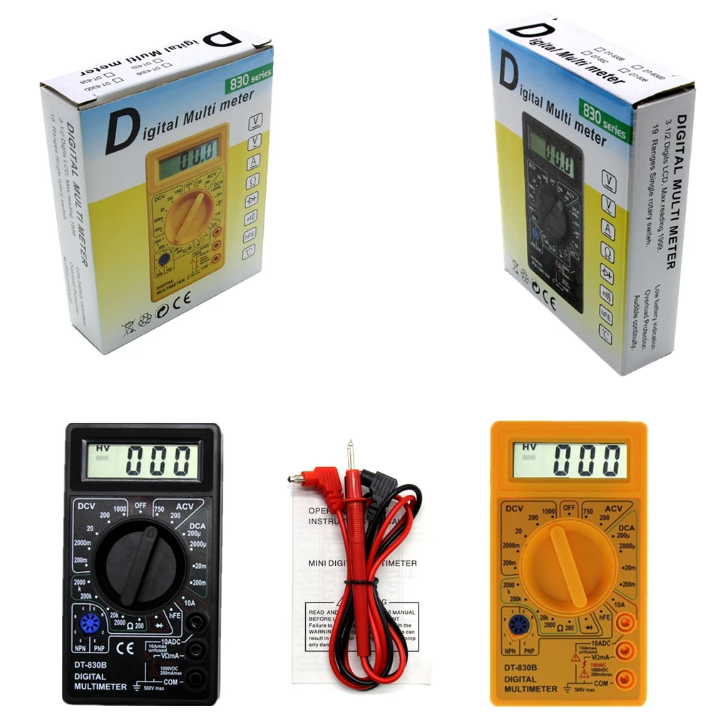 LCD Digital Multimeter AC/DC 750/1000V Digital Mini Handheld Multimeter For Voltmeter Ammeter Ohm Tester Meter With Probe DT830B