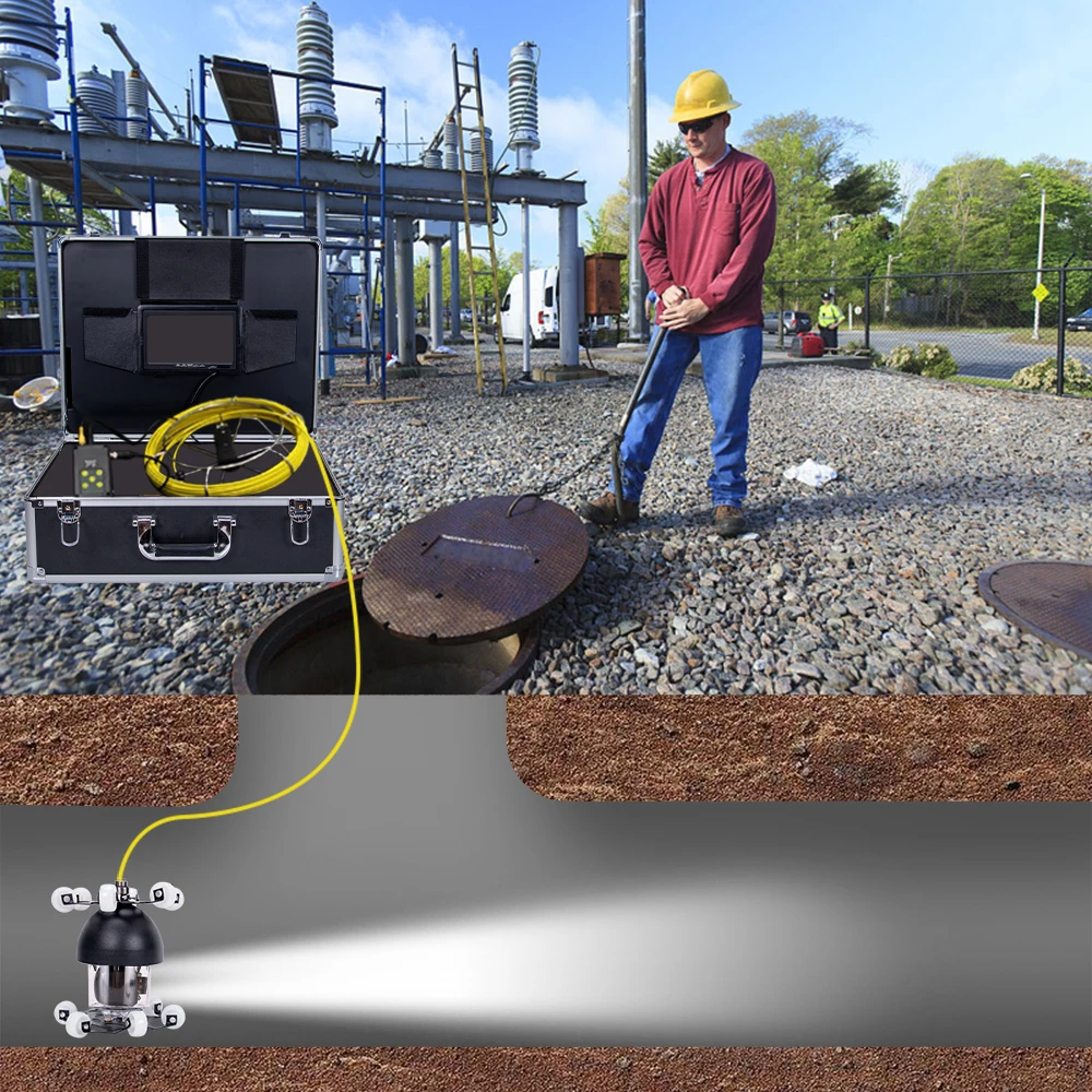 SYANSPAN 9"Monitor Pipe Inspection Video Camera,1000TVL Drain Sewer Pipeline Industrial Endoscope System 360 degree Rotation
