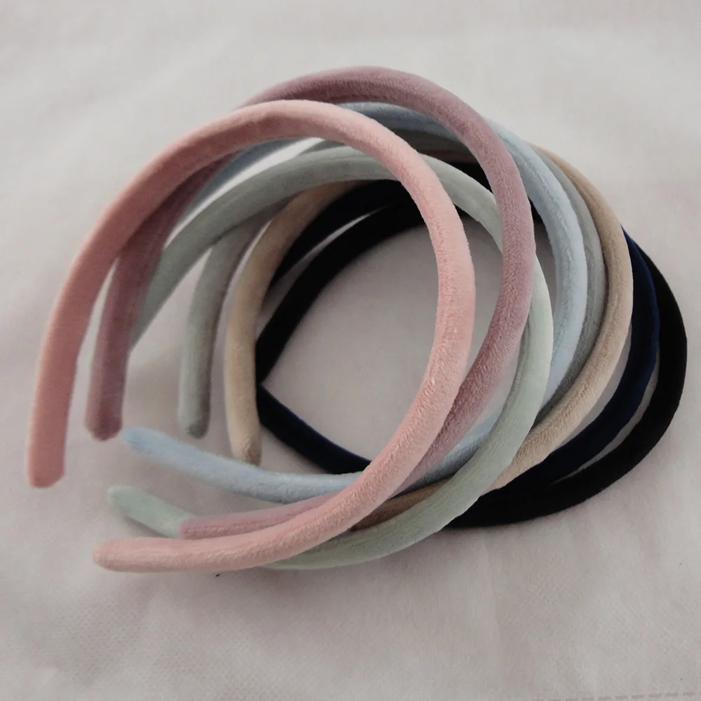 10PCS 12mm Pastel Colors Velvet Fabric Covered Plastic Hair Headbands hair hoops for Women girls fur hairbands