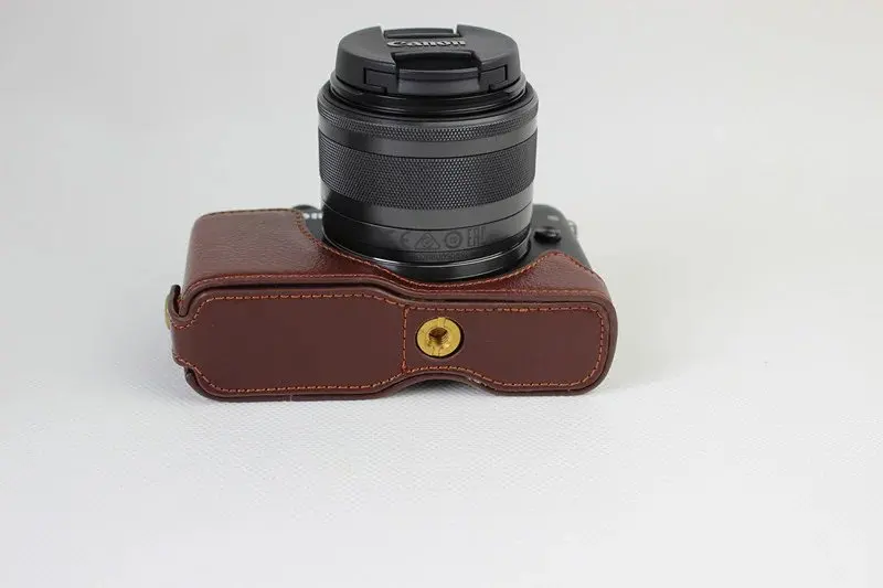 Canon eos m200 m100 eos m10用の本革製カメラケース,カメラの下部