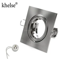 Plafonnier carré encastrable en métal et chrome, support réglable, prise GU10 ou base MR16 LED spots et halogène intégrés