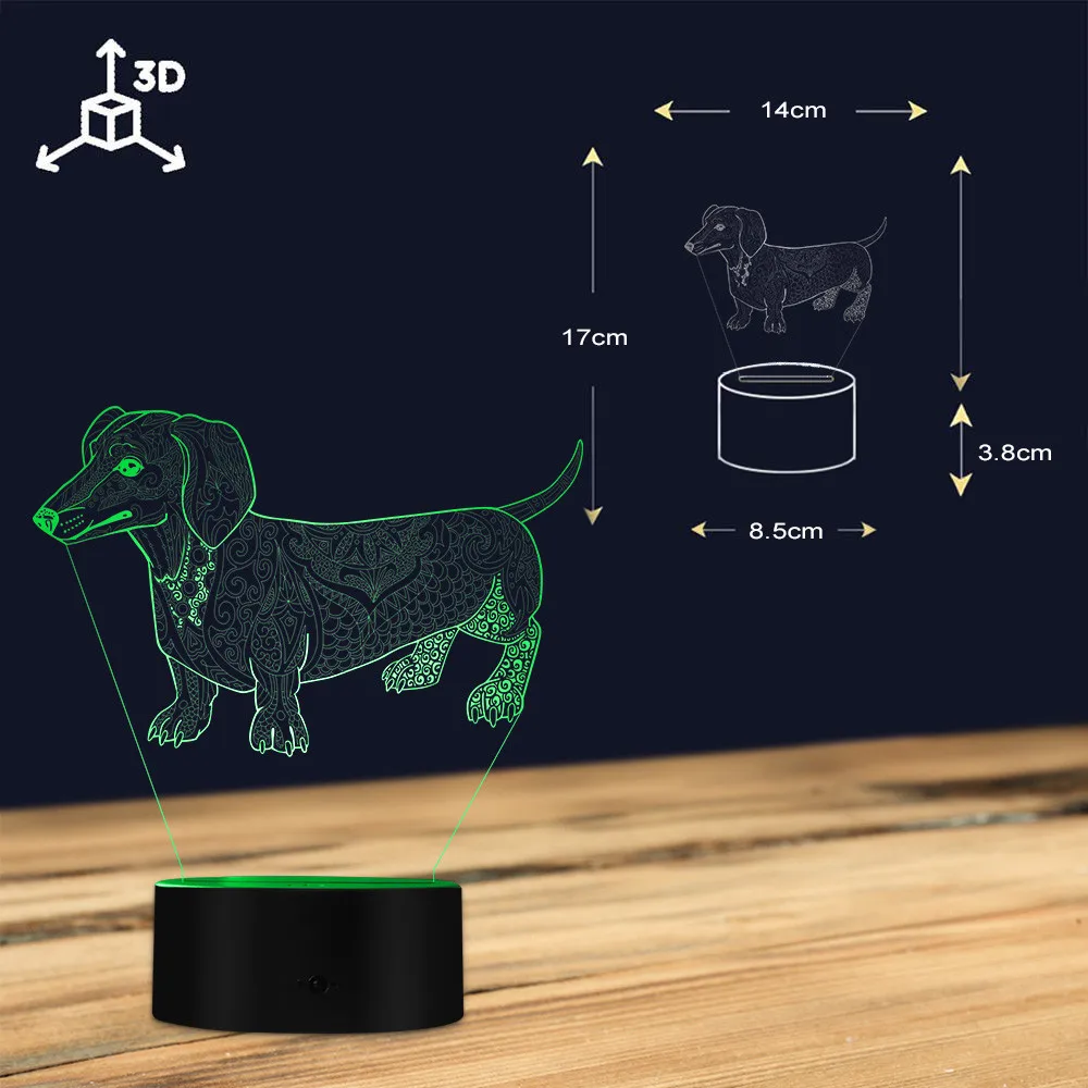 Cute Temperament Abstract Dachshund Dog Custom Name 3D Optical Illusion Light Glowing LED Lamp Pet Lover Owner Lighting Gift