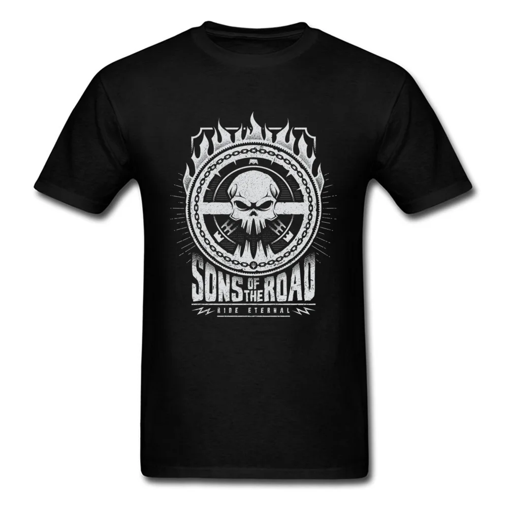 Sons Of The Road T-shirt Men Skull T Shirt Moto Biker Clothing Cool Hipster Tops Hip Hop Tee Black Tshirts Punk Clothing