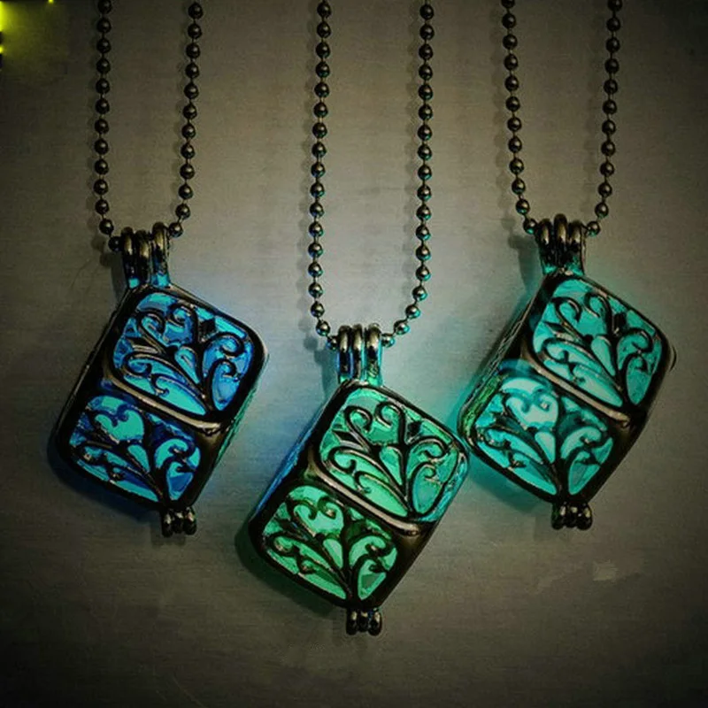 30pcs/lot New Arrival Night Light Luminous Stone Glow In Dark  Fashion Charm Luminous Life Tree Square Shape Necklace