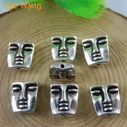 Julie Wang 15PCS Human Face Beads Metal Alloy Antique Bead Handmade Jewelry DIY Bracelet Accessory Findings Making