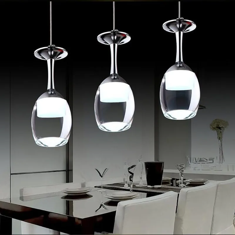 110V/220V Modern wine glass pendant lighs for restaurant acrylic pendant lamp 1/3 / 5heads fashion Bar Dining room hanging Light