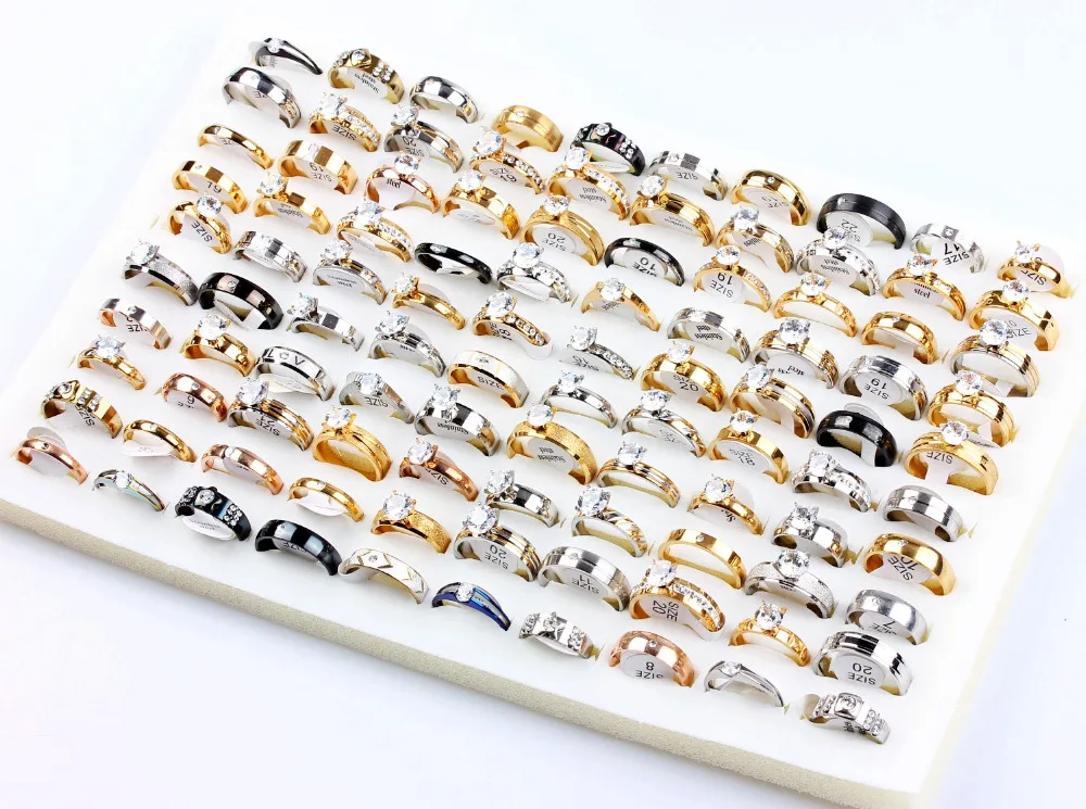 QianBei 30Pcs/Lot Womens Zirconia 316L Stainless Steel Rings Engagement Finger Jewelry Free Shippinng