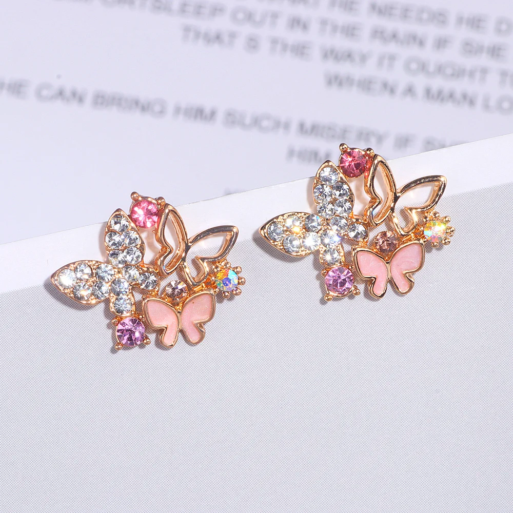 Elegant Cute Hollow Shiny Colorful Crystal Butterfly Stud Earrings For Women Girls Fashion Jewelry Women Earrings Brincos WX201