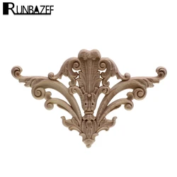 New Flower Wood Carving Natural Appliques For Furniture Cabinet Unpainted Wooden Mouldings Decal Decorative Figurine Home Decor