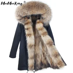 maomaokong 2020Real natural Fur Coat winter jacket Long Women fur liner hooded parkas woman parka coat women real fur coat  real