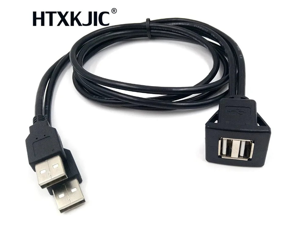 Nova usb2.0 montagem nivelada cabo 1 m/2 m duplo/única extensão do porto usb painel nivelado painel de montagem cabo para carro barco motocicleta