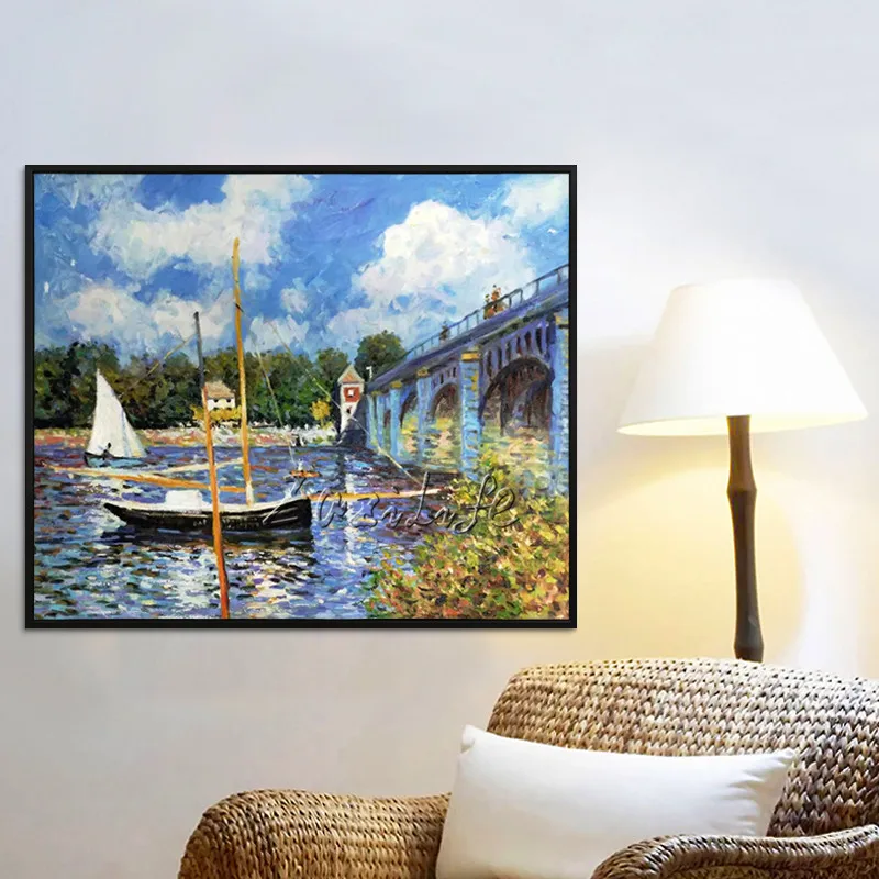 Claude Monet oil painting on canvas Landscape painting boat lake painting Wall Pictures for Living room home decor Hand painted