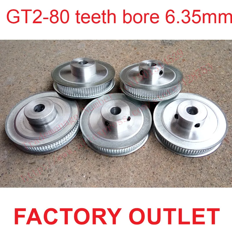 whole sale 5pcs 80 teeth Bore 6.35mm GT2 Timing Pulley 80 tooth fit width 6mm of 2GT timing Belt High quality Free shipping