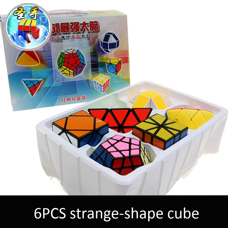 6pcs/Set Shengshou White Base Strange-shape Puzzle Cube Speed Twist Puzzle Bundle Pack Cube PVC&Matte Stickers Cubo Puzzle