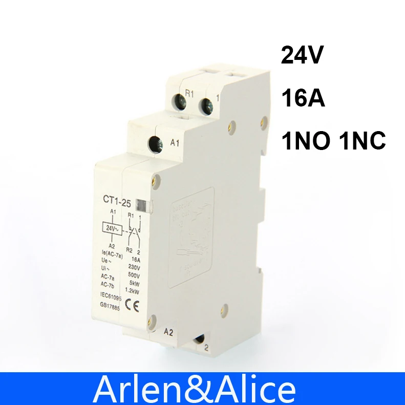 2P 16A 24V  50/60HZ Din rail Household ac Modular contactor  1NO 1NC