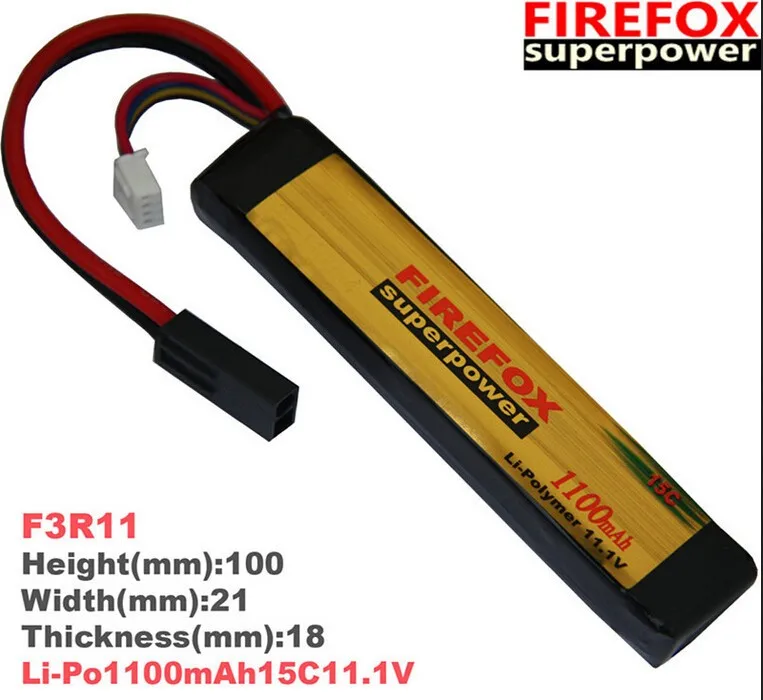 1pcs 100% Orginal FireFox 11.1V 1100mAh 15C Li Po AEG Airsoft Battery F3R11 Drop shipping