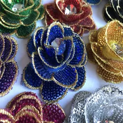 20Pcs 3d Small Flower Sequin Patches embroidery Applique Crystal Sewing For Clothing Dress Accessories Diy Gold Blue Black Patch